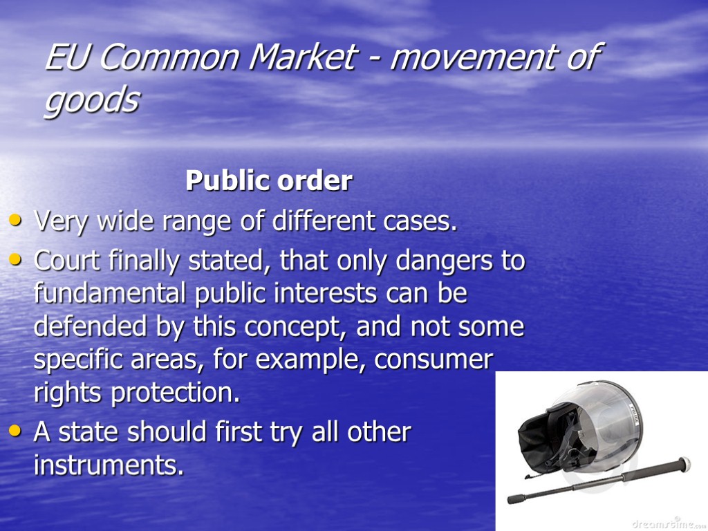 EU Common Market - movement of goods Public order Very wide range of different